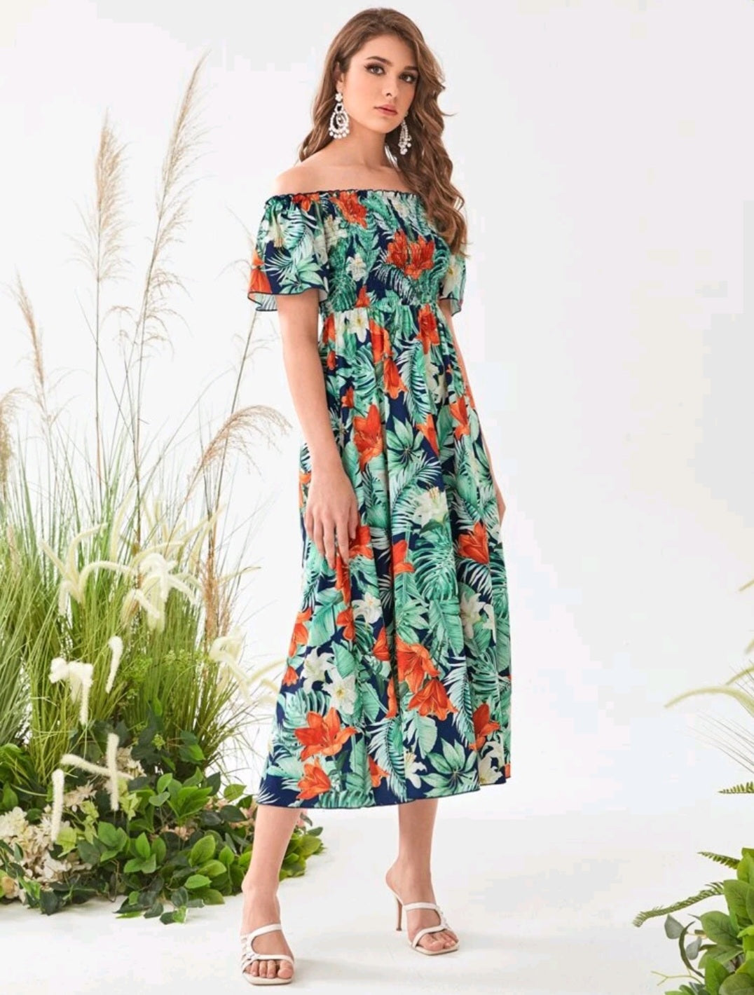 Tropical Frill Dress On or Off The Sholders #700047