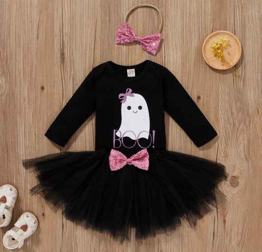 BOO Halloween Romper Tutu And Bow