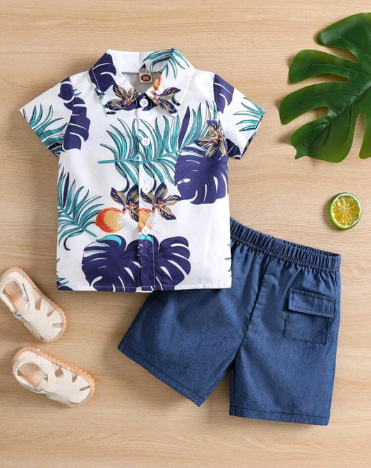 Tropical Shirt and Denim Shorts #700044