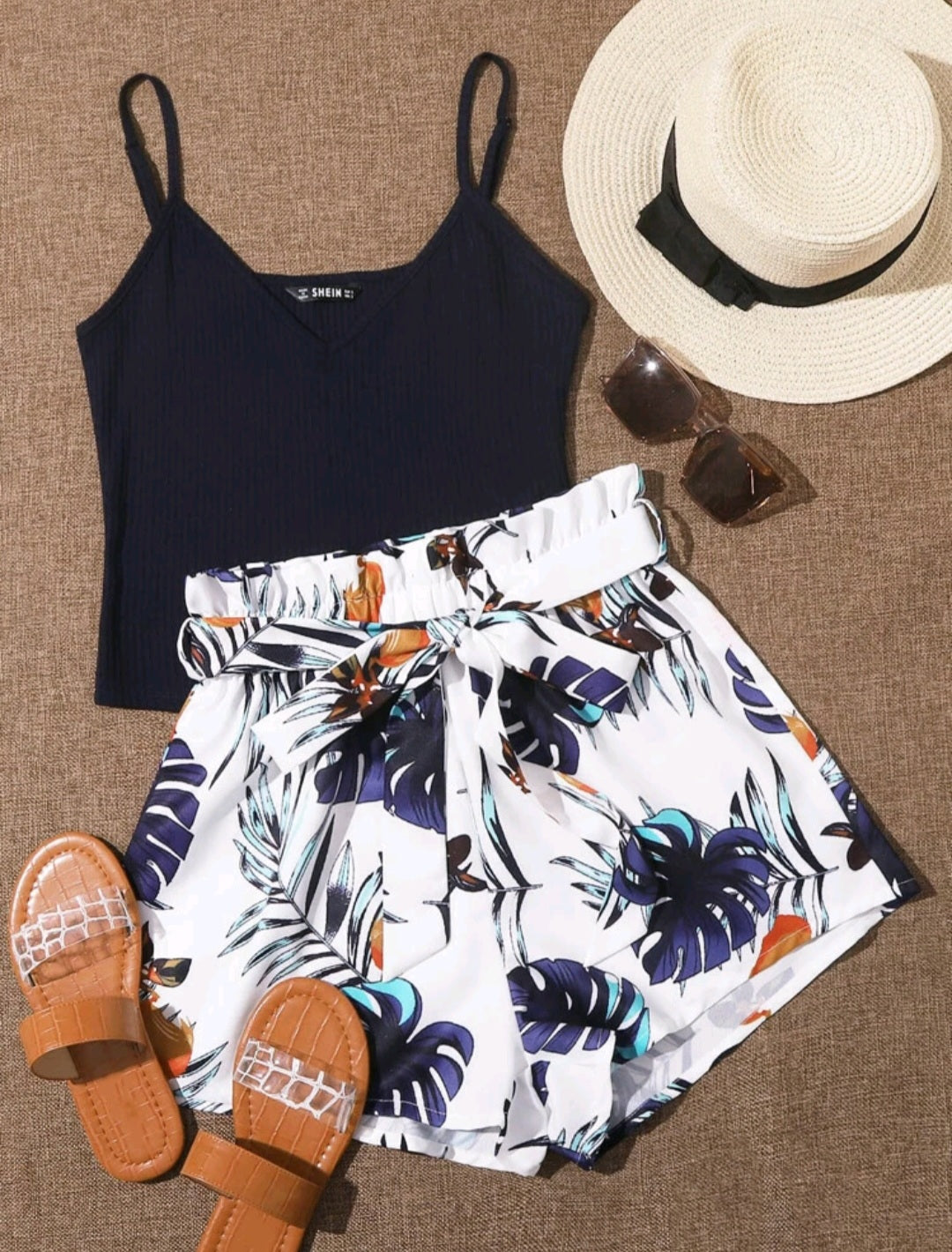 Ladies Tropical Bowknot Shorts and Strappy Top #700046