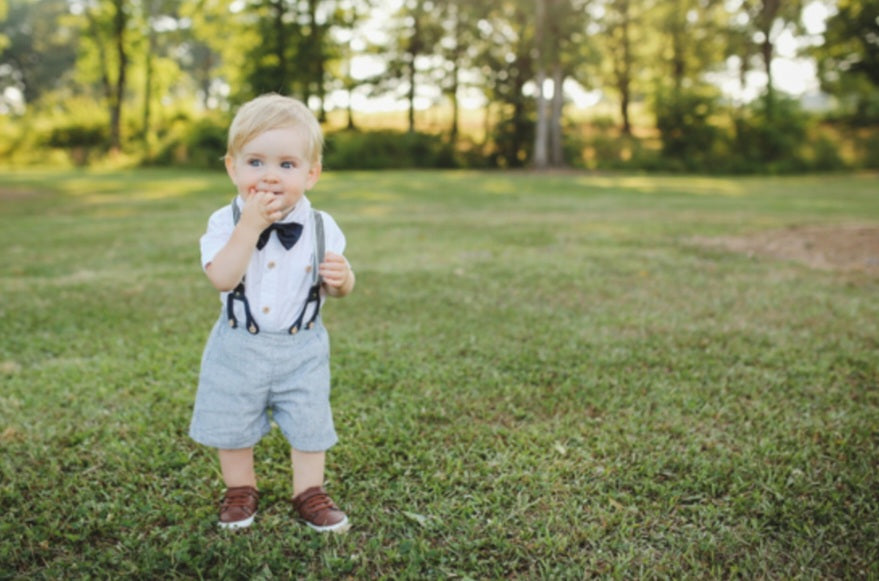 Gentleman Suit White Short Sleeve Shirts with Shorts, Suspenders and Bowtie