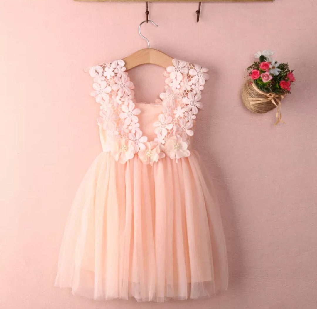 Pink Floral Dress with Lace 1000403