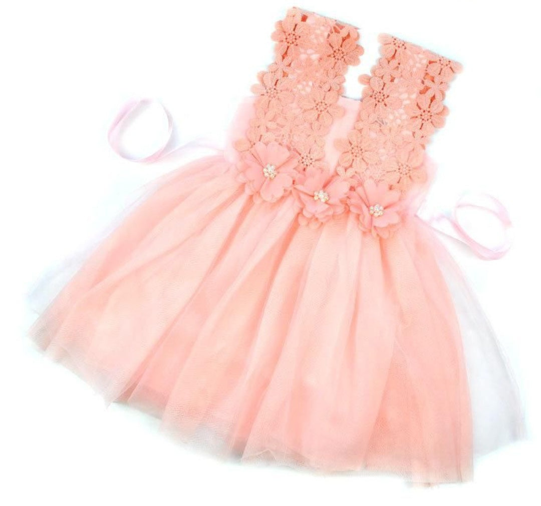 Pink Floral Dress with Lace 1000403