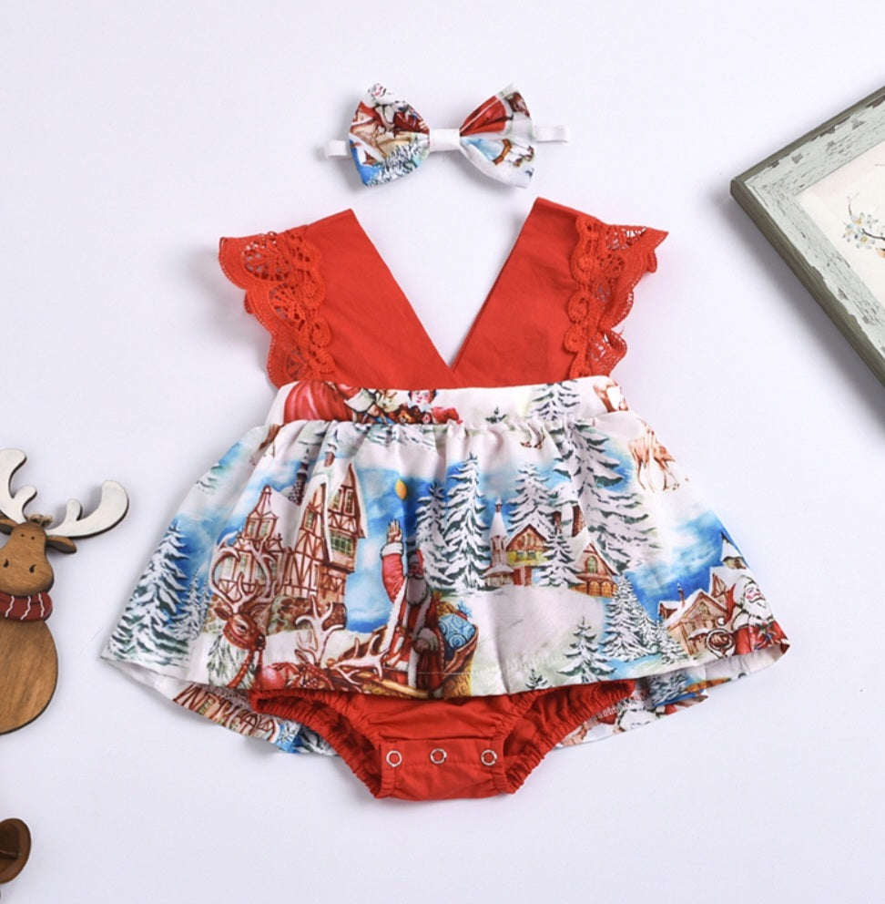 Christmas Romper Dress and Headband