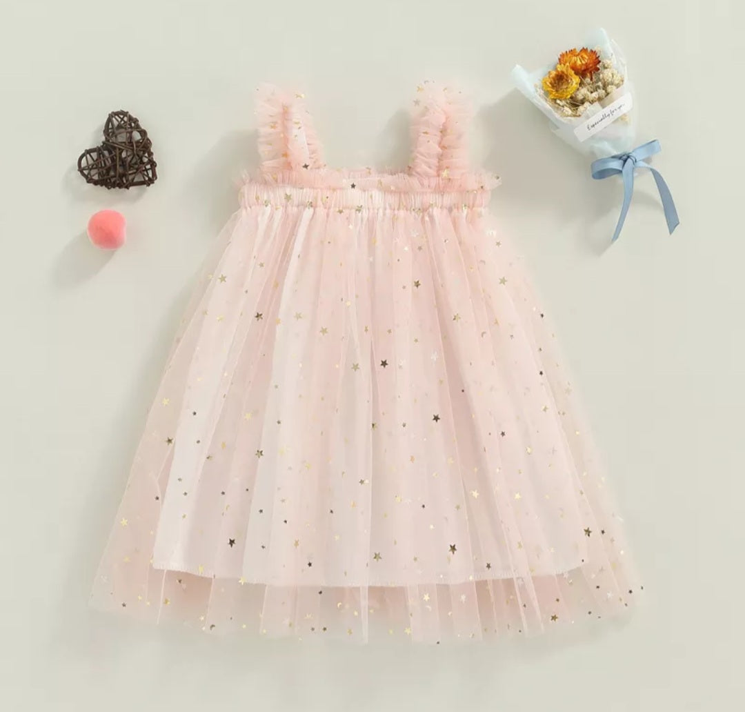 Pink Tulle Dress with Stars and Moons