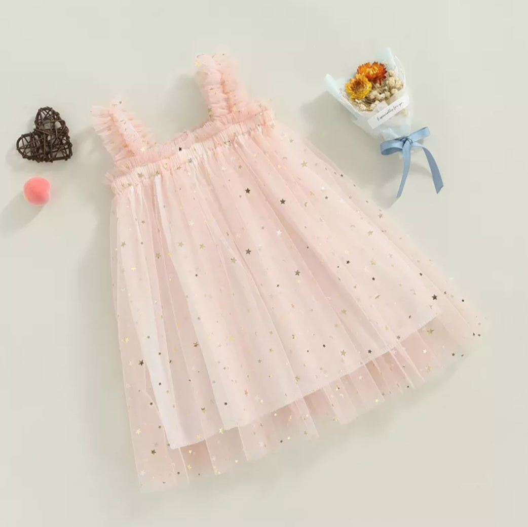 Pink Tulle Dress with Stars and Moons