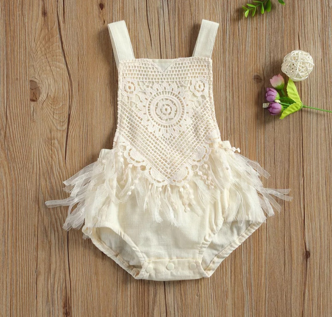 Off White Lace Vintage Boho Romper 1000400