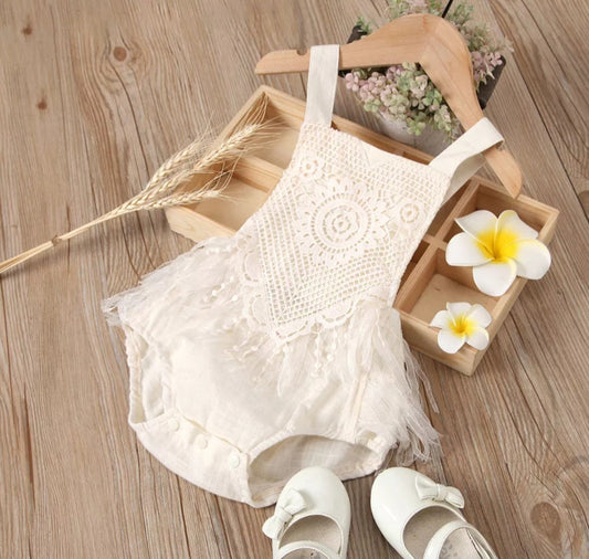 Off White Lace Vintage Boho Romper 1000400