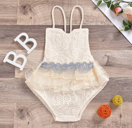 Lace Boho Romper with Silver Lace Detail