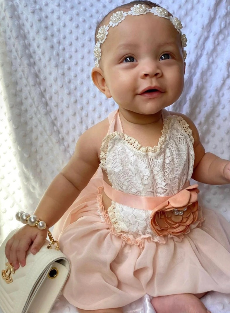 Lace Ruffle Romper with Floral Belt/Headband 1000470