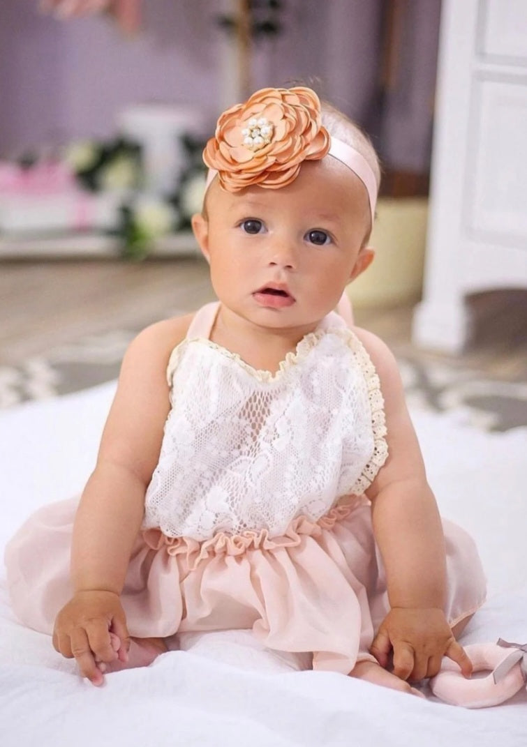 Lace Ruffle Romper with Floral Belt/Headband 1000470