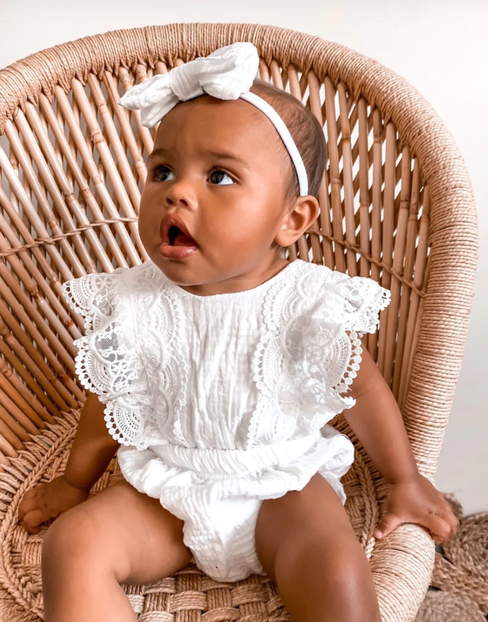 Sibling Outfits,  White Lace Romper