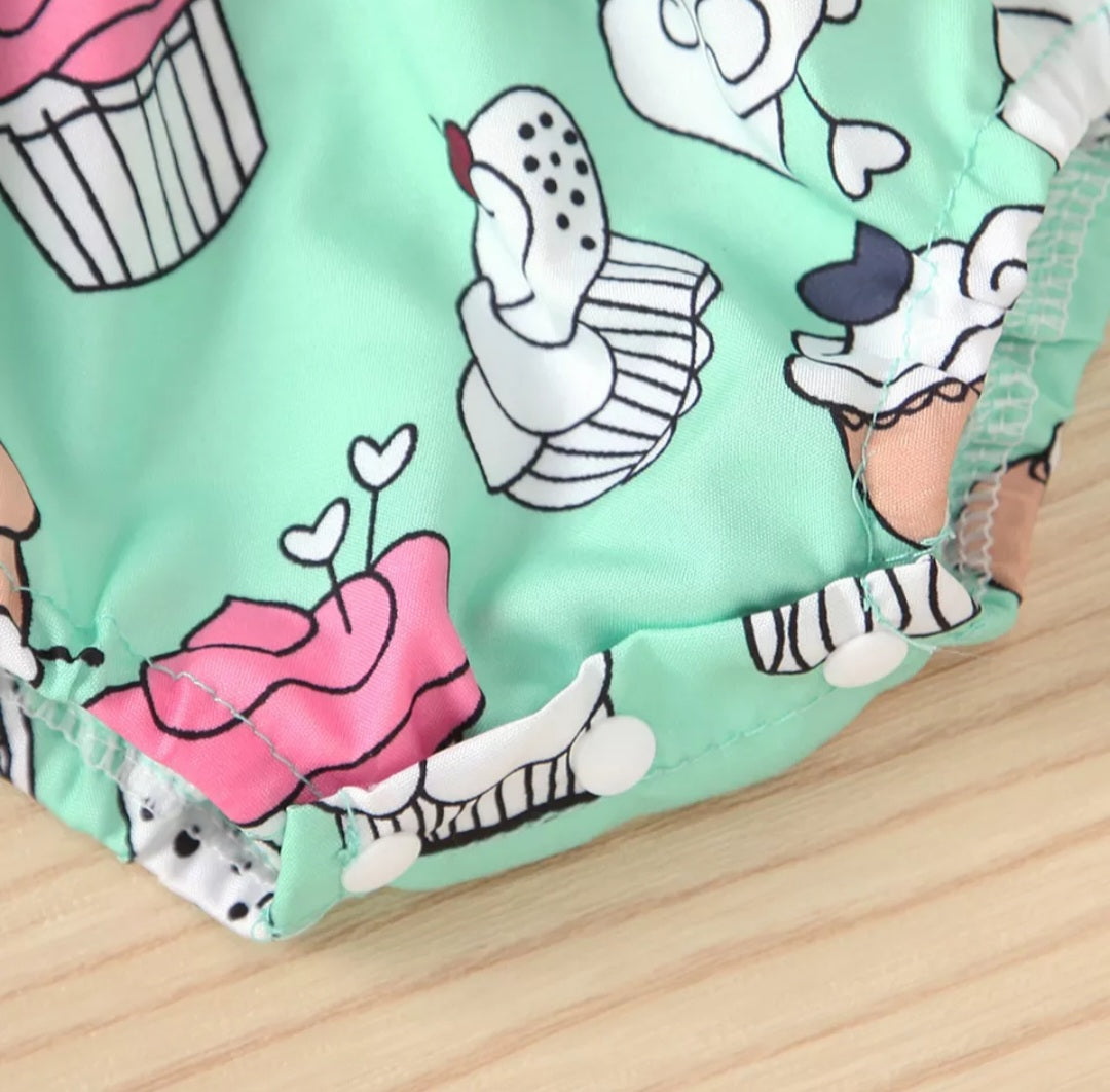 Mint Cup Cake Bowknot Romper 1000499