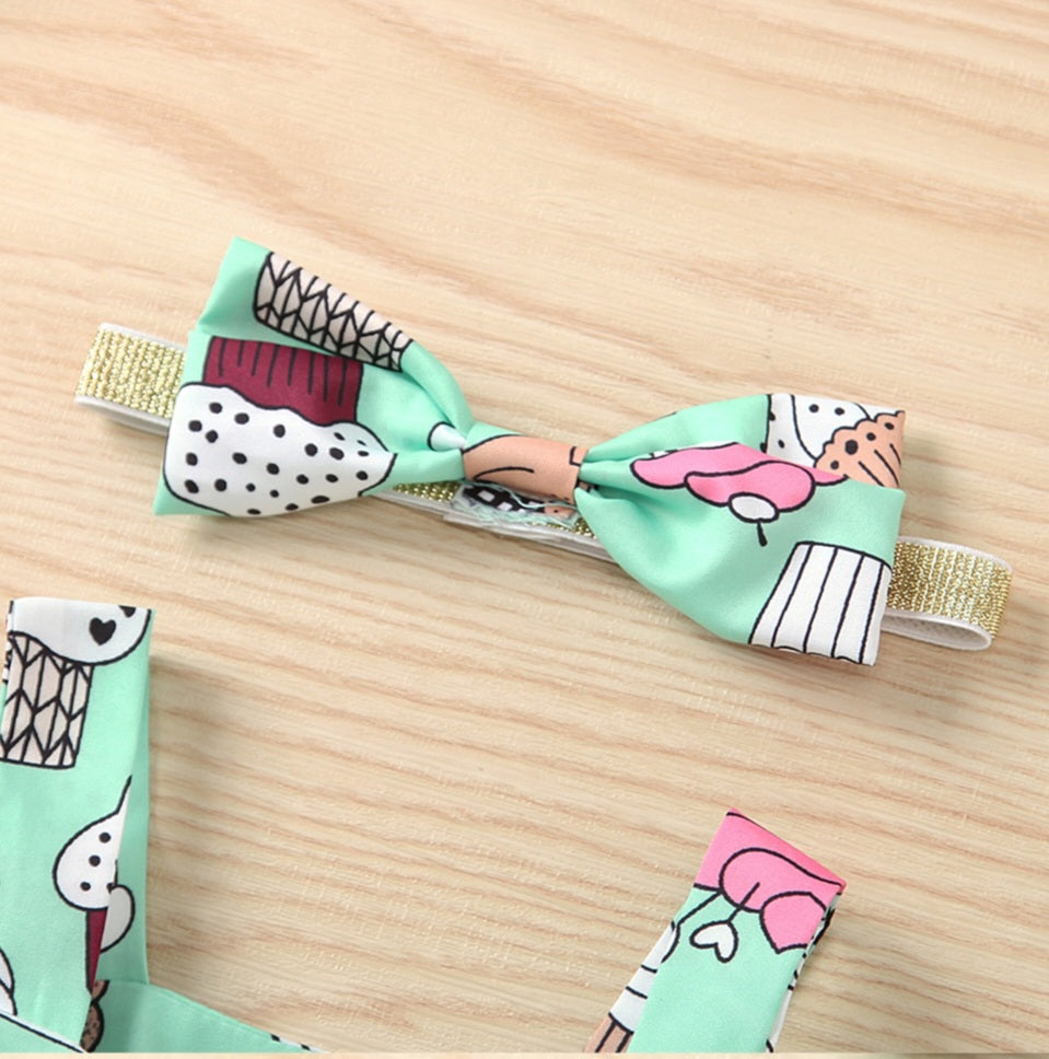 Mint Cup Cake Bowknot Romper 1000499