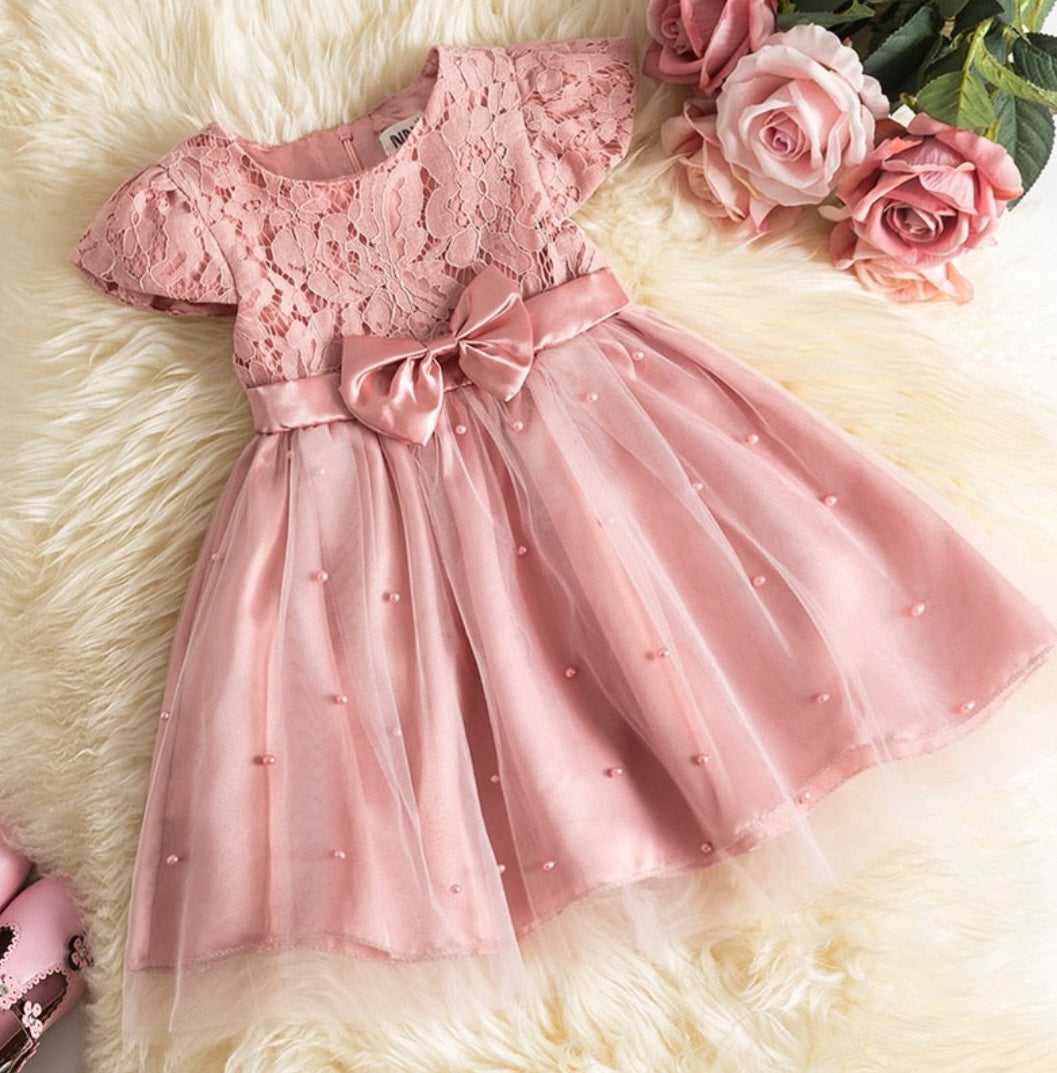 Princess Dusty Pink Lace and Pearl Dress