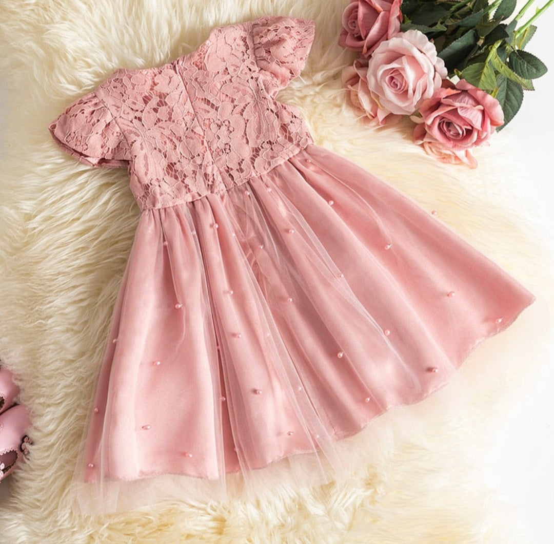 Princess Dusty Pink Lace and Pearl Dress