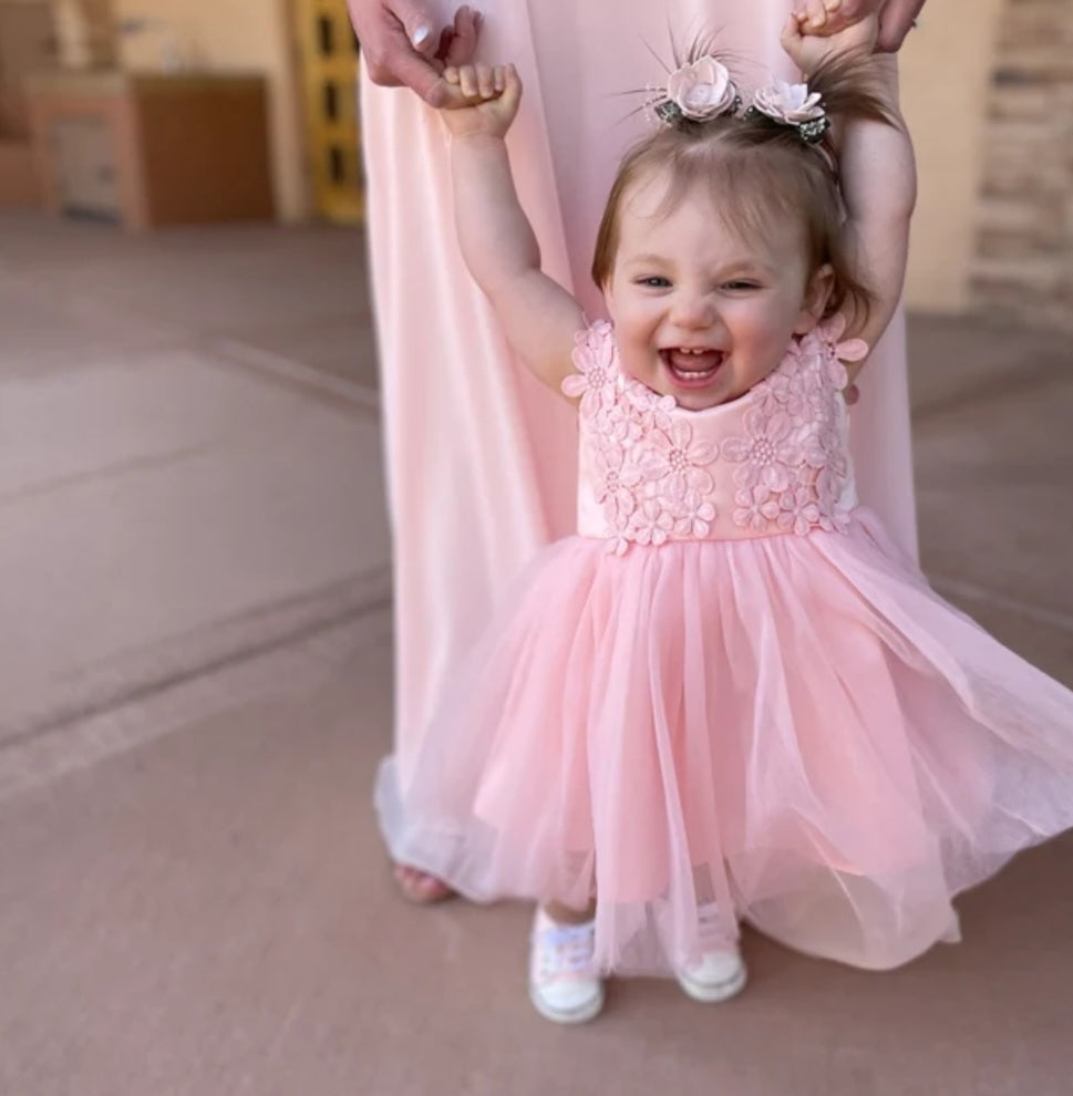 Pink Floral Dress with Lace 1000403