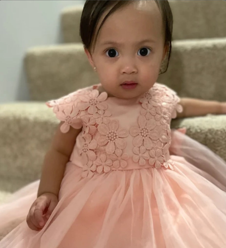 Pink Floral Dress with Lace 1000403