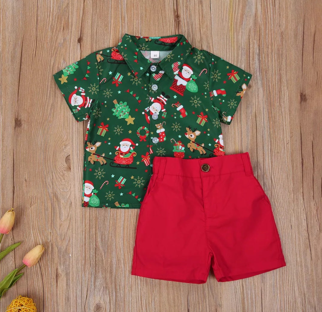 Forest Green Christmas Shirt and Shorts