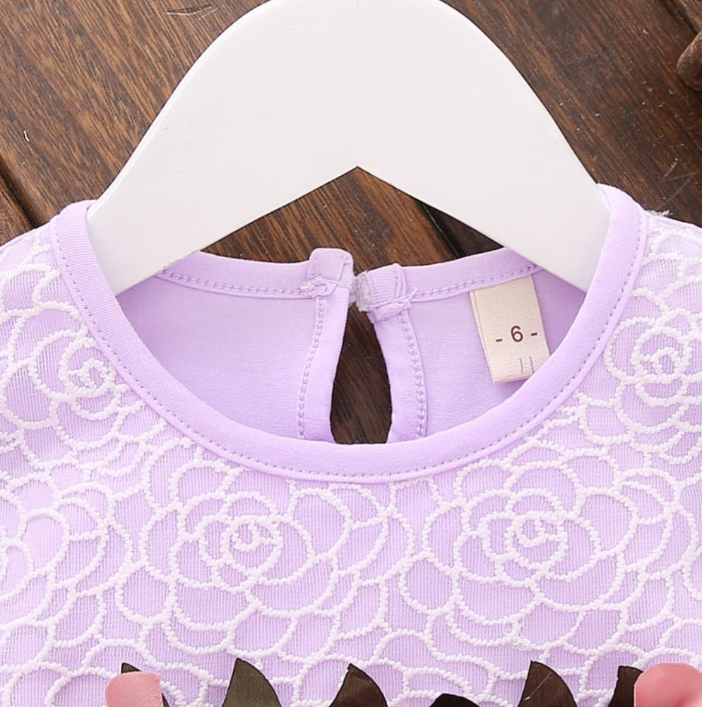 Purple Ruffle Dress with Floral Detail 1001068