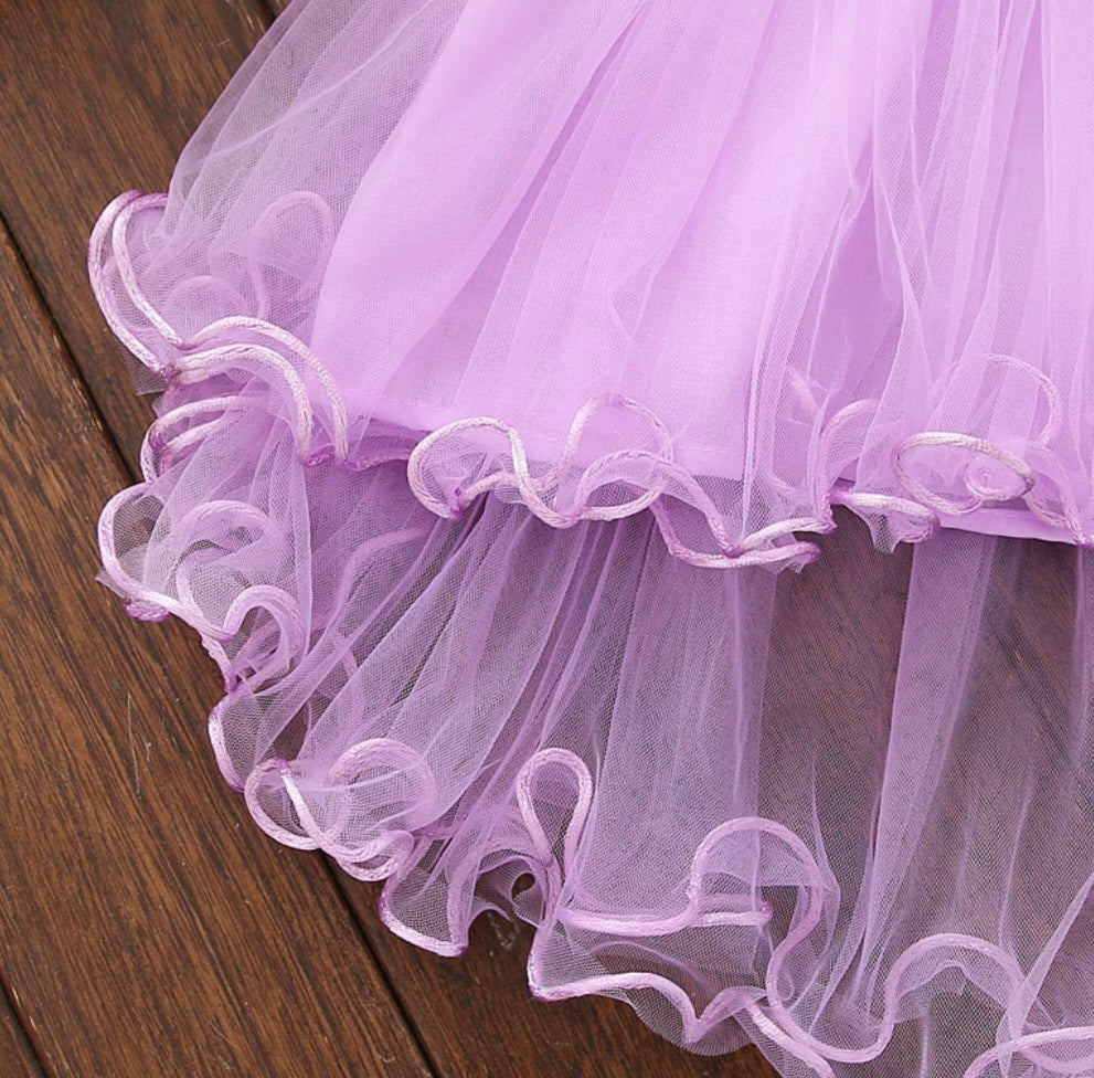 Purple Ruffle Dress with Floral Detail 1001068