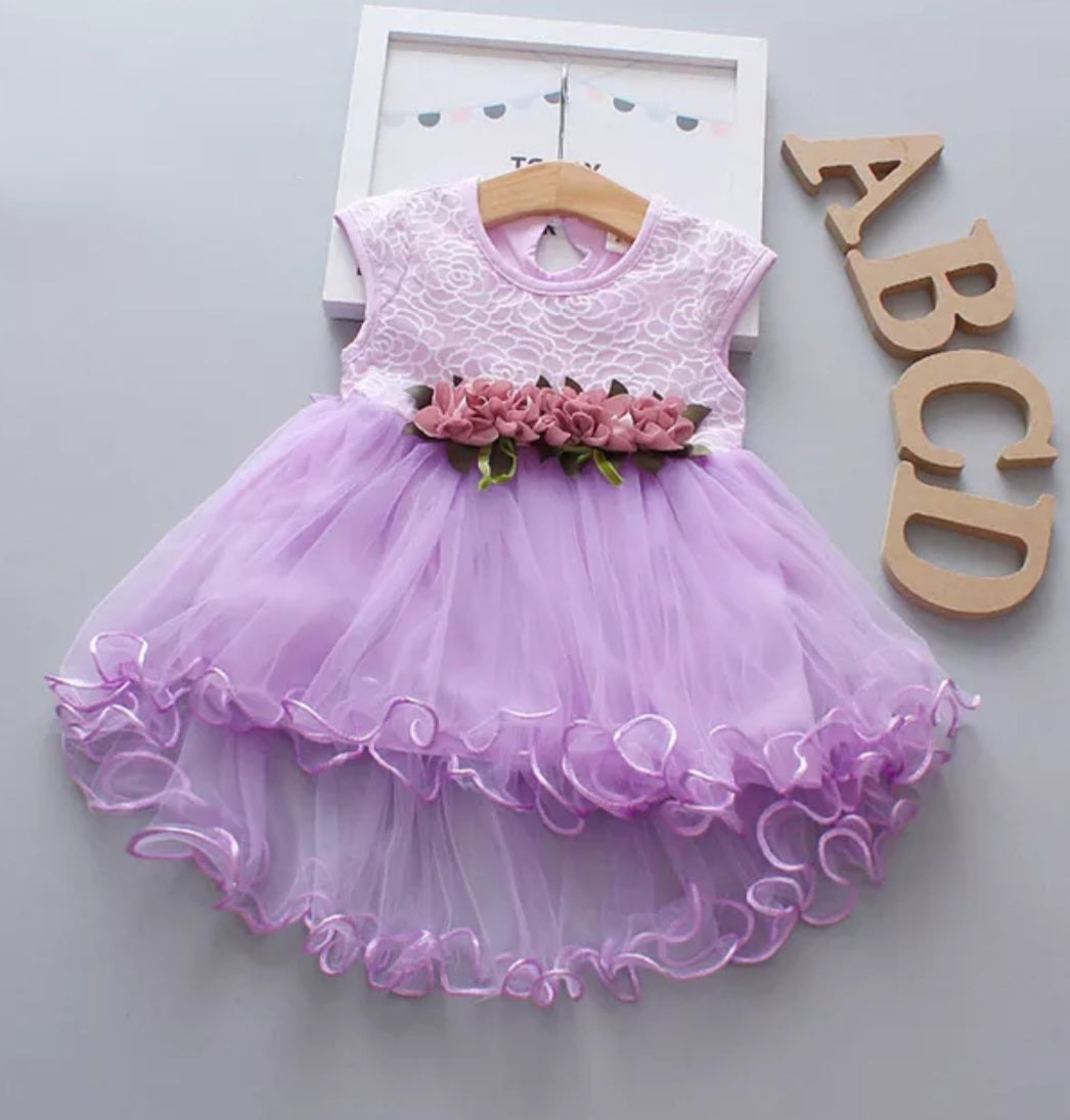 Purple Ruffle Dress with Floral Detail 1001068