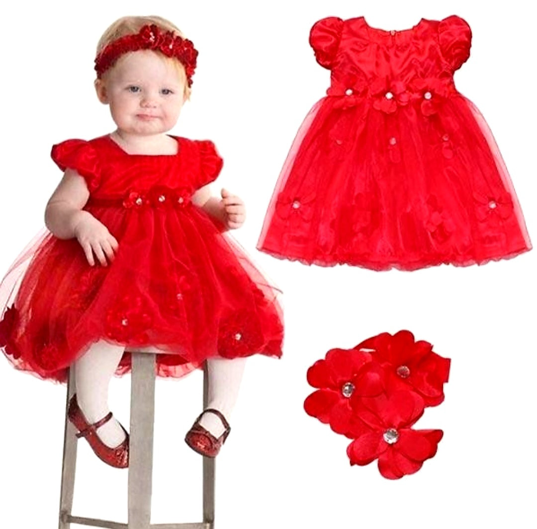 Red Silk Tutu Dress and Floral Headband 1001011
