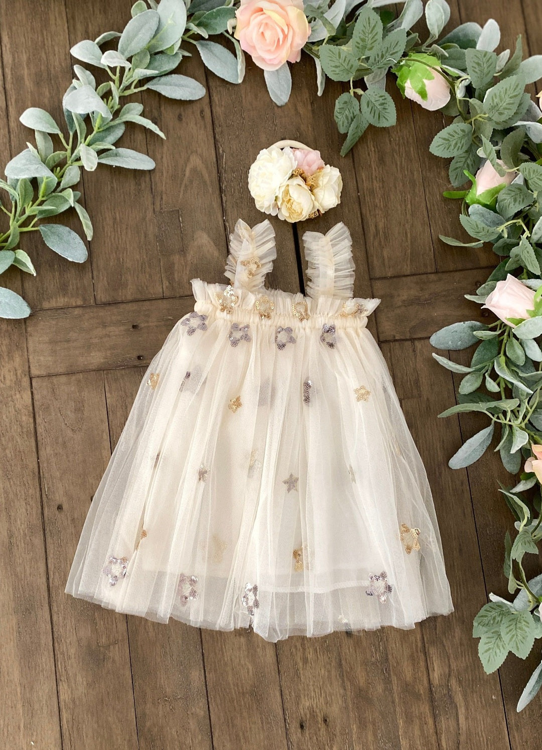 Gold and Silver Stat Tulle Dress (Ivory) 1001071