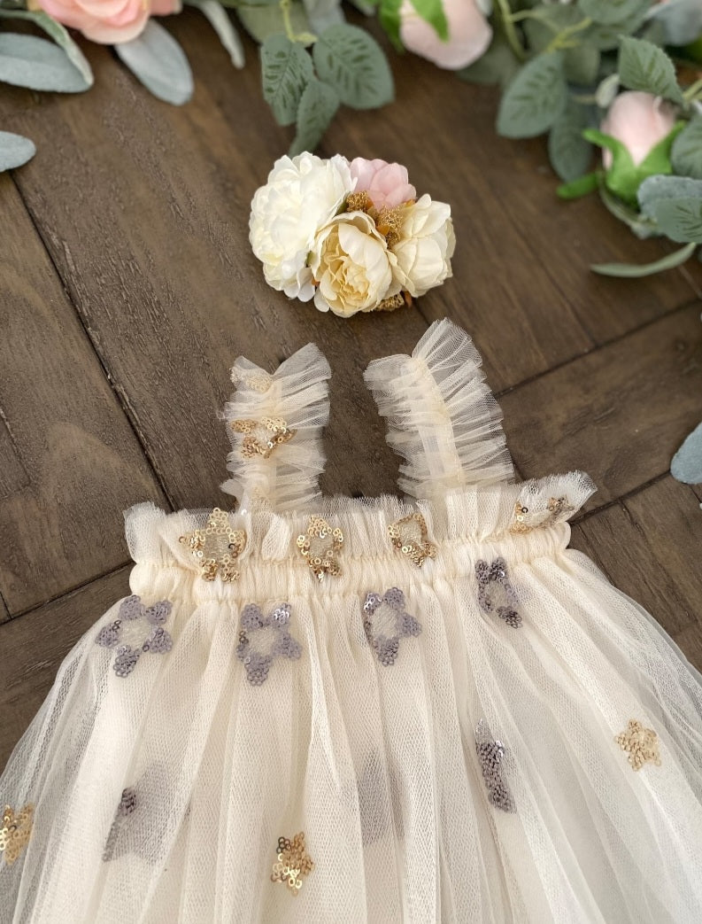 Gold and Silver Stat Tulle Dress (Ivory)