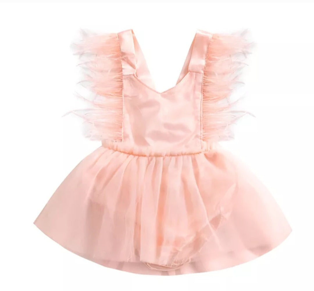Pink Romper with Romantic Tutu and Feather Detail