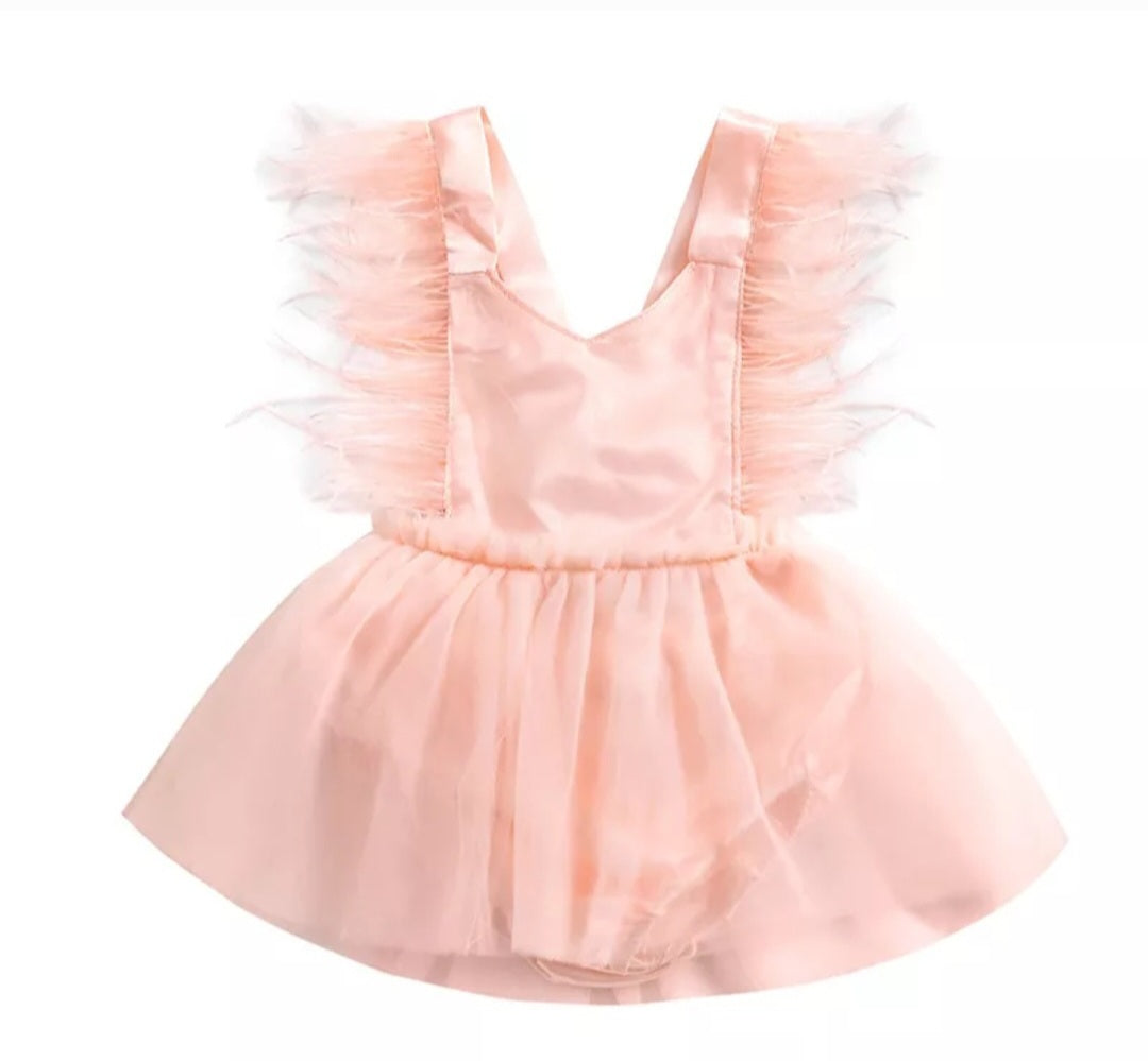 Pink Romper with Romantic Tutu and Feather Detail 1001074