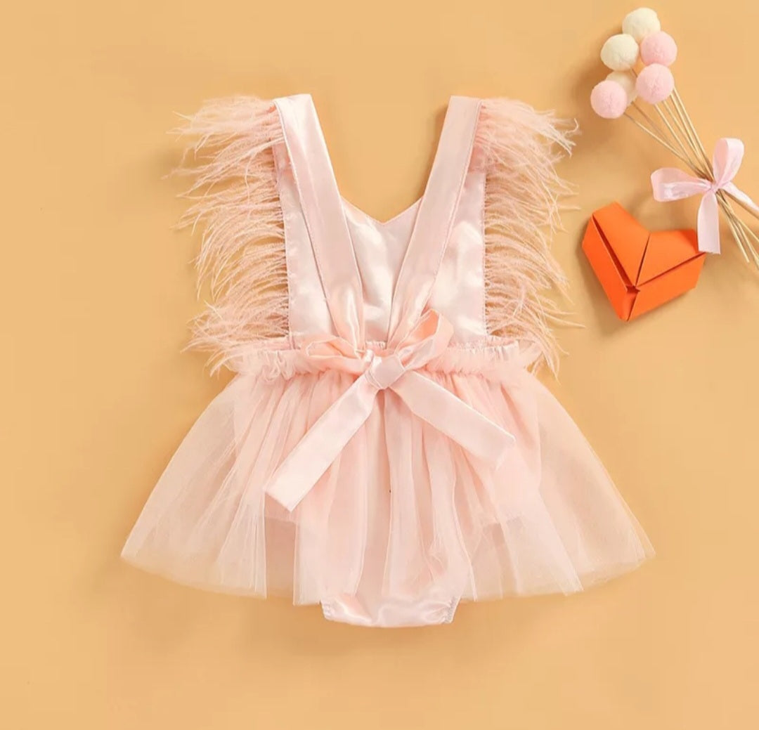 Pink Romper with Romantic Tutu and Feather Detail