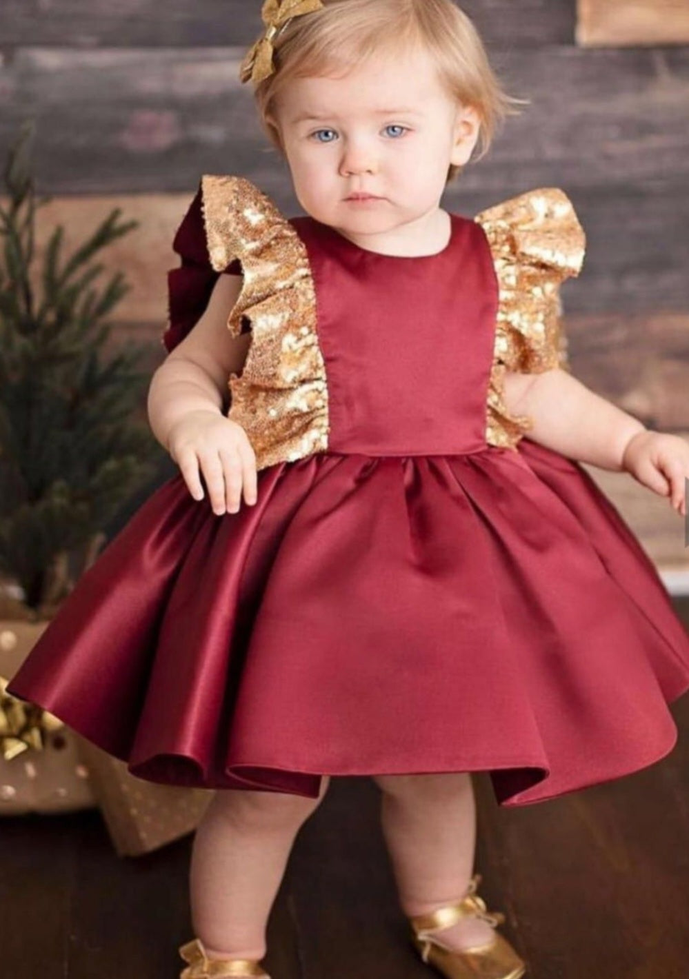 Red Ruffle Dress with Sequins Detail