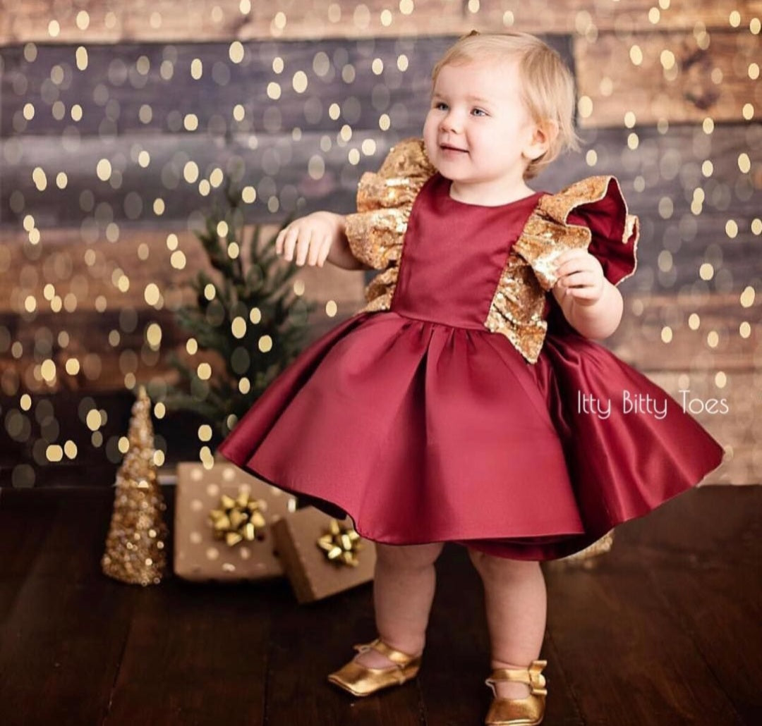 Red Ruffle Dress with Sequins Detail