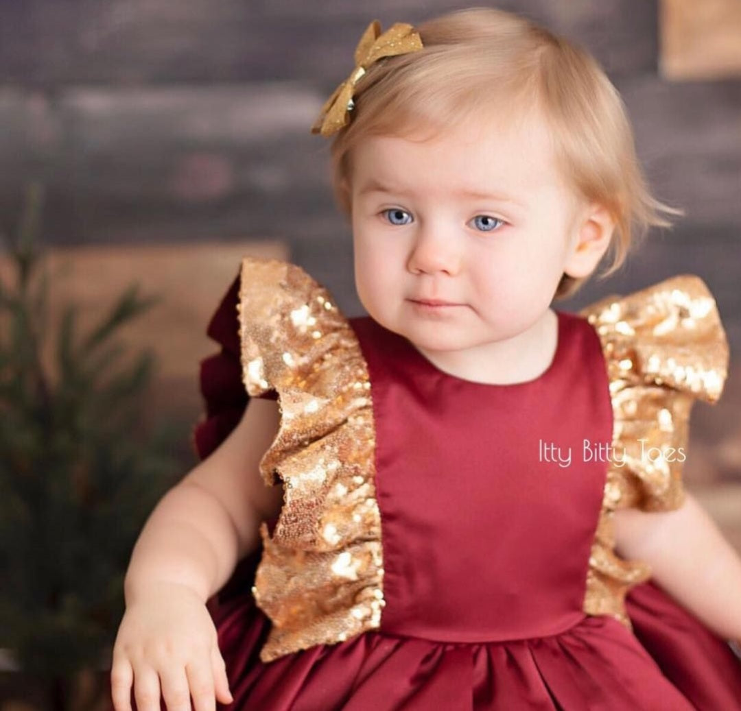 Red Ruffle Dress with Sequins Detail