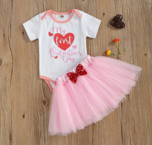 My First Valentines Days Romper, Tutu and Headband