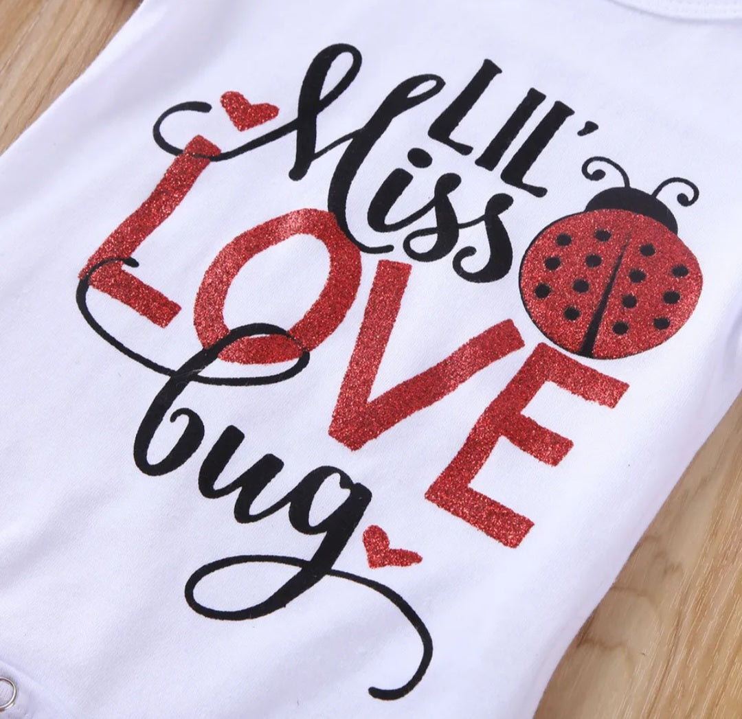 Lil' MISS LOVE Bug Romper,  Tutu,  Leggings and Headband 
 