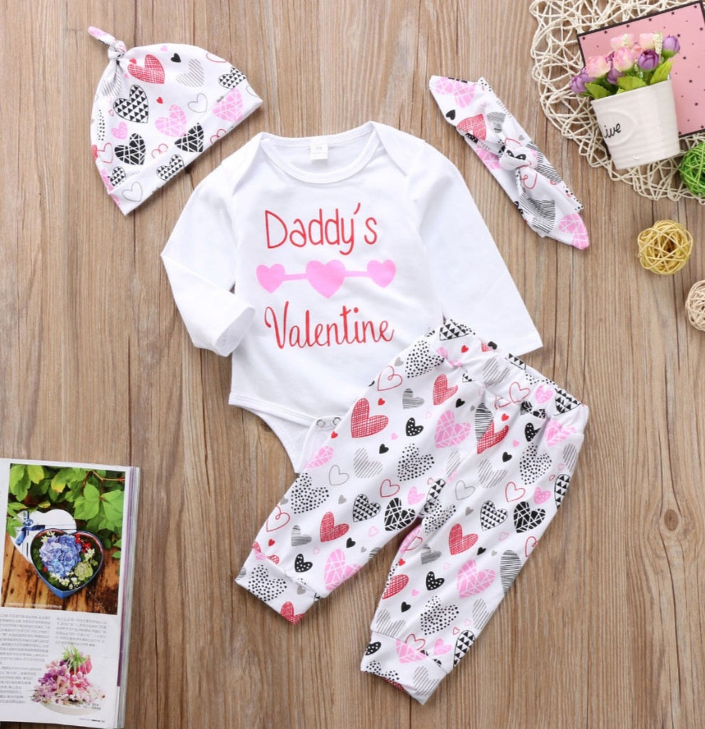 Daddy's Valentines Romper with High Waisted Pants Pumpkin Hat and Headband