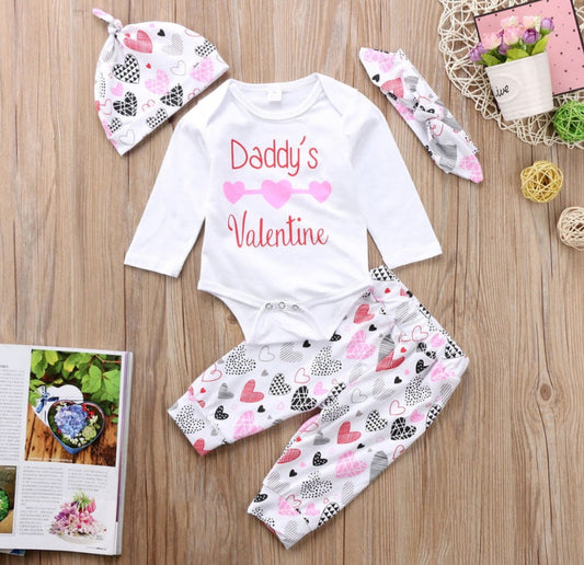 Daddy's Valentines Romper with High Waisted Pants Pumpkin Hat and Headband