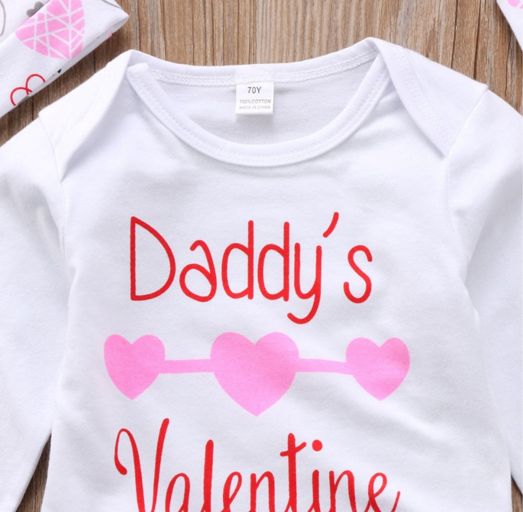 Daddy's Valentines Romper with High Waisted Pants Pumpkin Hat and Headband