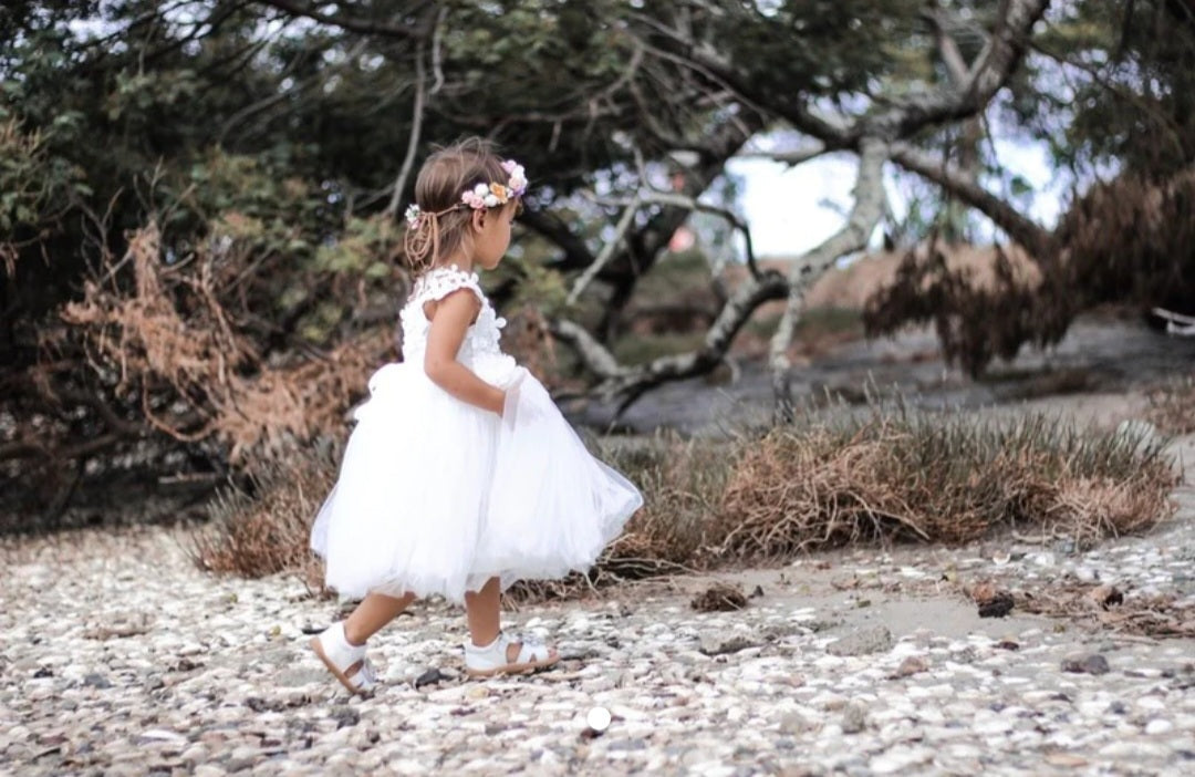 White Lace Dress with Floral Detail 