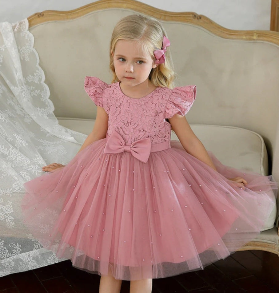 Princess Dusty Pink Lace and Pearl Dress