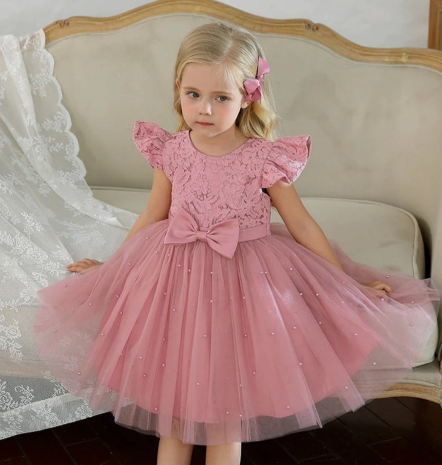 Princess Dusty Pink Lace and Pearl Dress #1000336