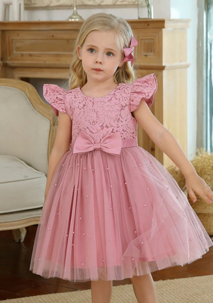 Princess Dusty Pink Lace and Pearl Dress