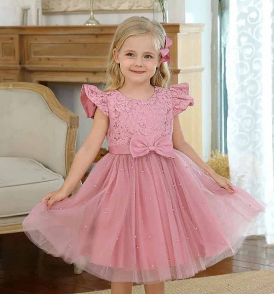 Princess Dusty Pink Lace and Pearl Dress