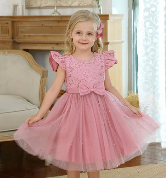 Princess Dusty Pink Lace and Pearl Dress 1000336