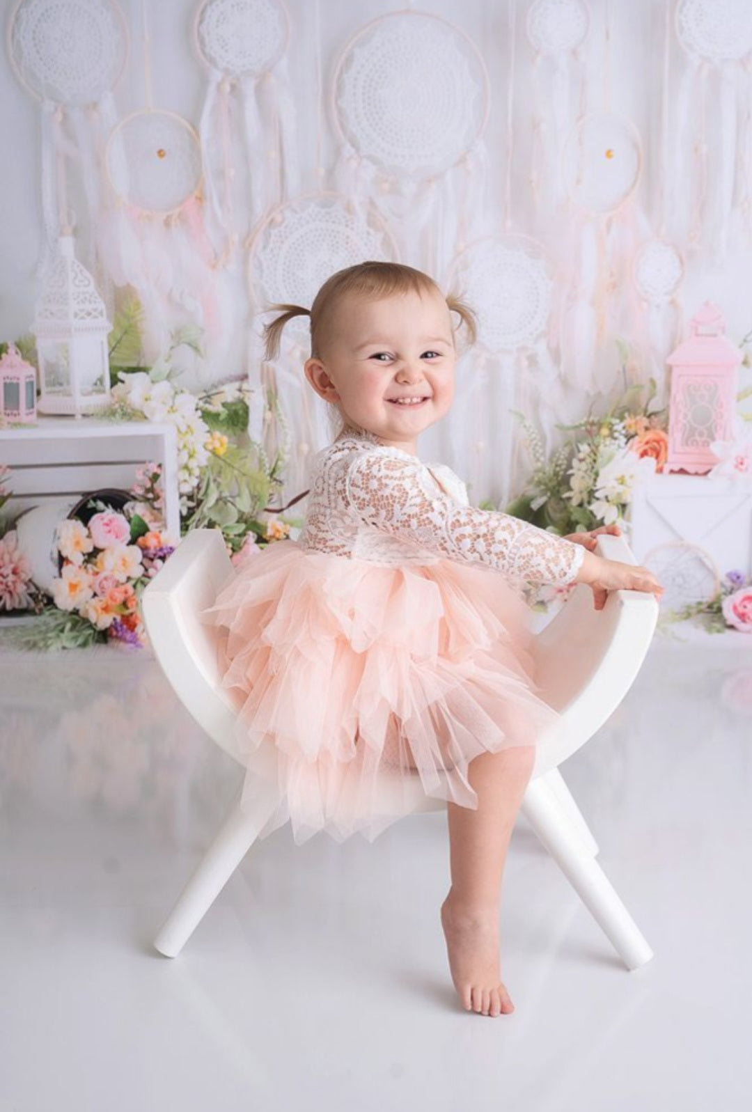 Long Sleeve Lace and Peachy Pink Tutu Dress 1000329