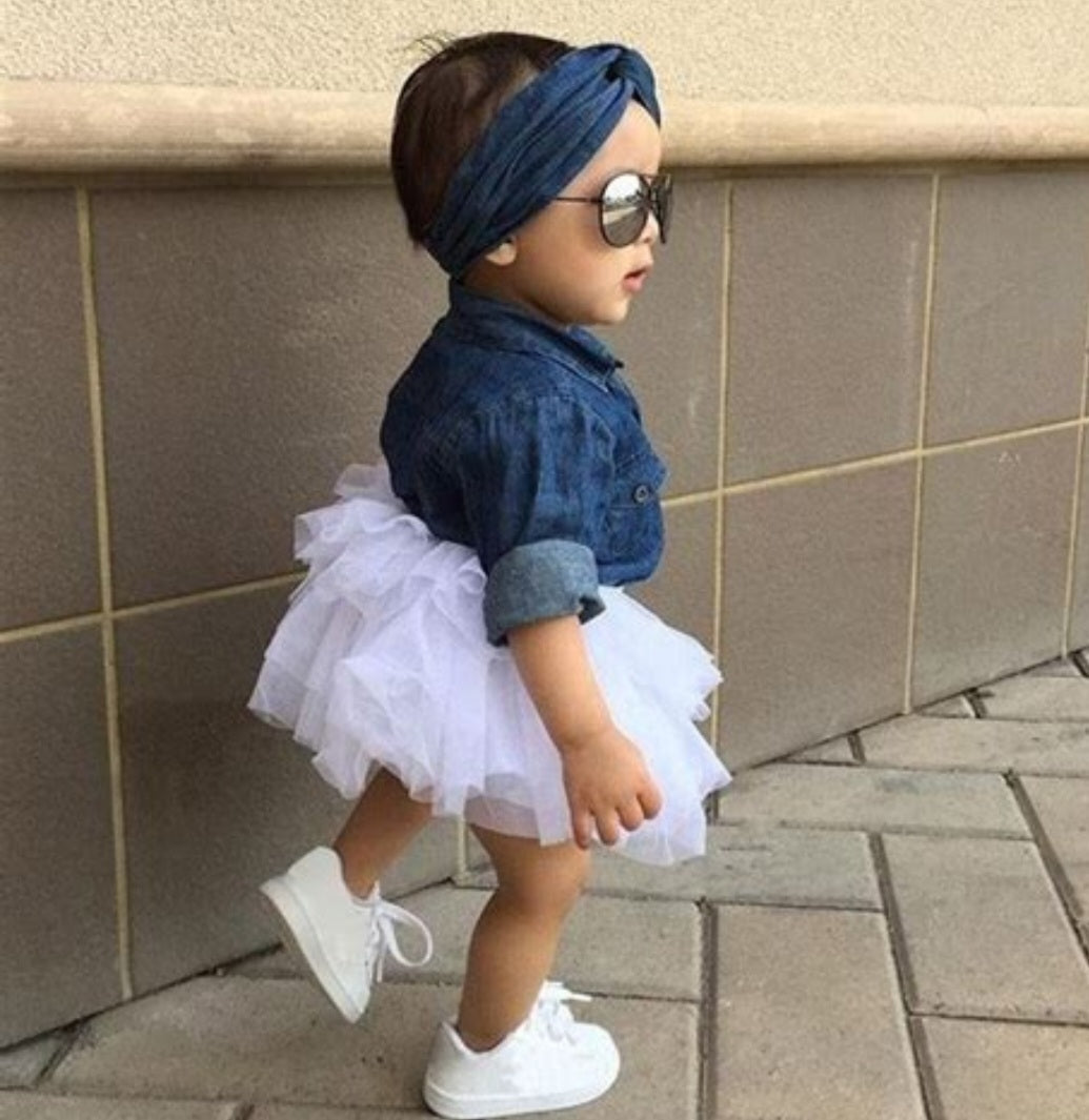 Denim Shirt, Headband and White Tutu #10007