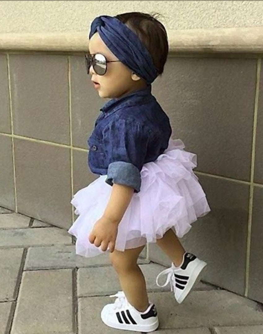 Denim Shirt, Headband and White Tutu #10007