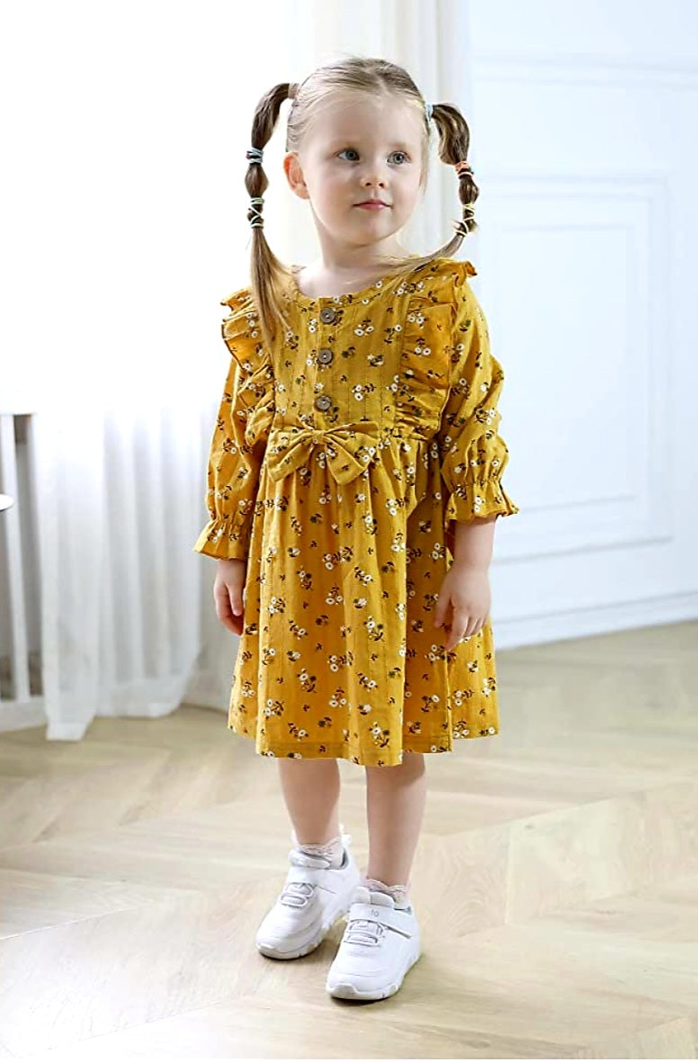 Mustard Floral Dress with Headband